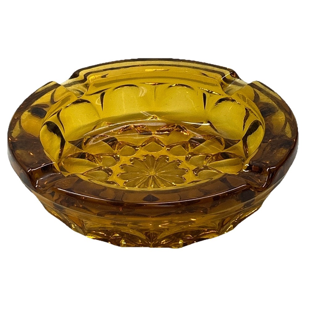Vintage‎ Tiara Exclusives Amber Honeycomb Glass Round Ashtray Dish 6 1/4" Dia